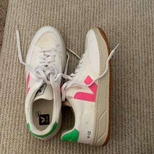Pink and green veja sneakers